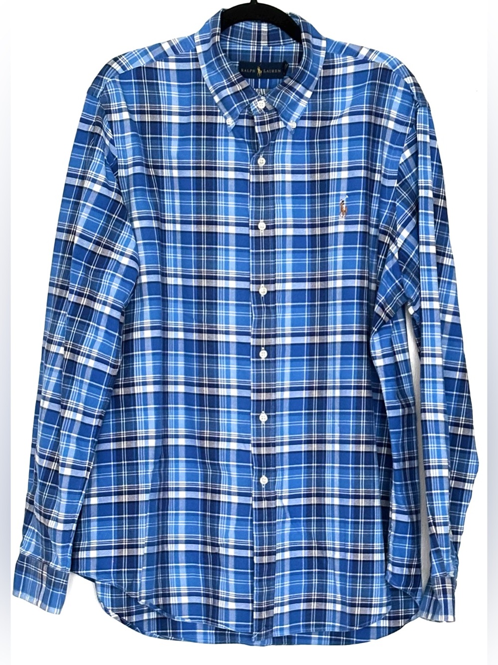 Ralph Lauren Men’s Classic-Fit Blue Plaid Oxford Button-Down Shirt Size XL
